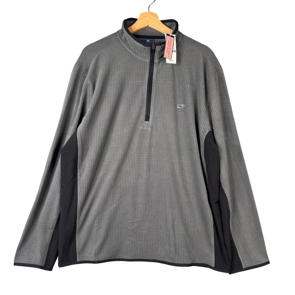 Vineyard Vines Mens Grid Fleece 1/2 Zip Condor Pullover Gray XL 1K004438-056 NWT